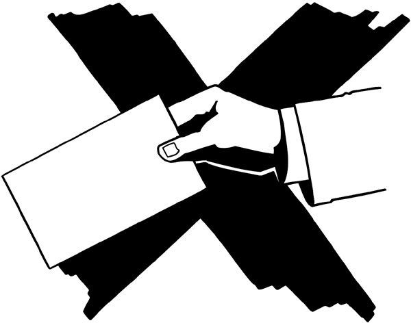 Hand holding vote vinyl sticker. Customize on line. Politics 074-0069